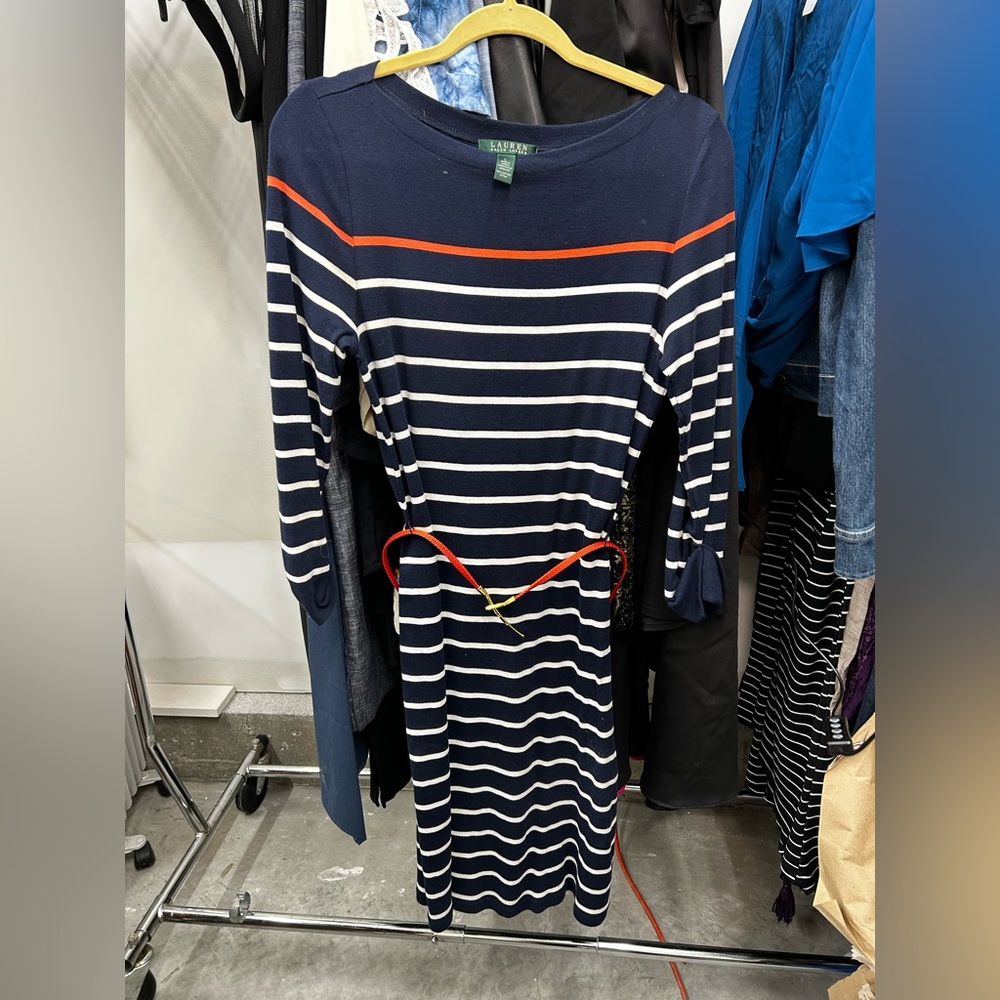 Ralph Lauren Navy and Red Striped Long Sleeve Dress